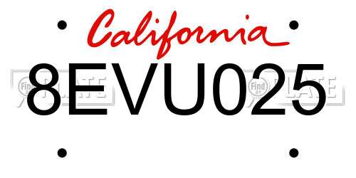 8EVU025 California License Plate
