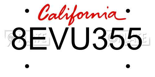 8EVU355 California License Plate