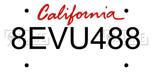8EVU488 California License Plate