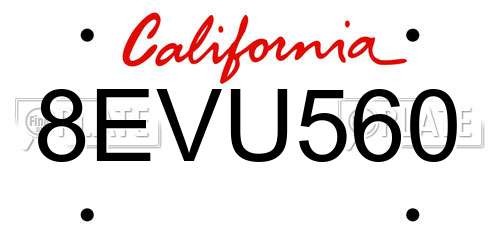 8EVU560 California License Plate