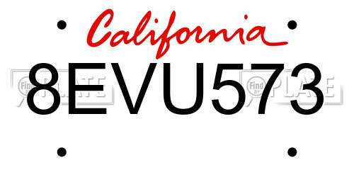 8EVU573 California License Plate