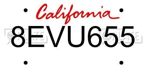 8EVU655 California License Plate