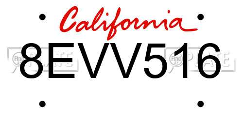 8EVV516 California License Plate