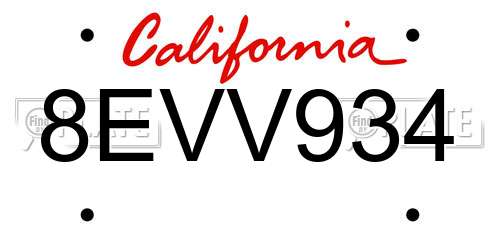8EVV934 California License Plate