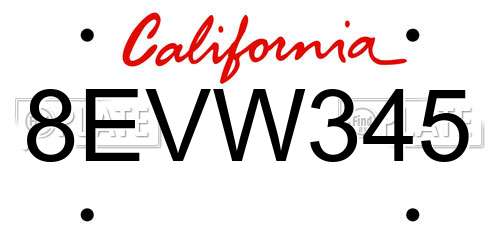 8EVW345 California License Plate