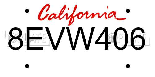 8EVW406 California License Plate