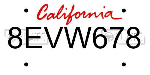 8EVW678 California License Plate