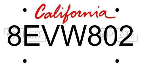 8EVW802 California License Plate