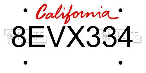 8EVX334 California License Plate