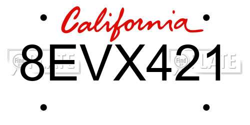 8EVX421 California License Plate