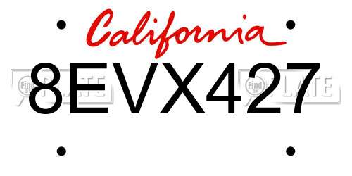 8EVX427 California License Plate