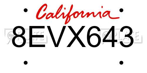 8EVX643 California License Plate