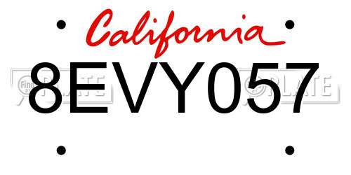 8EVY057 California License Plate