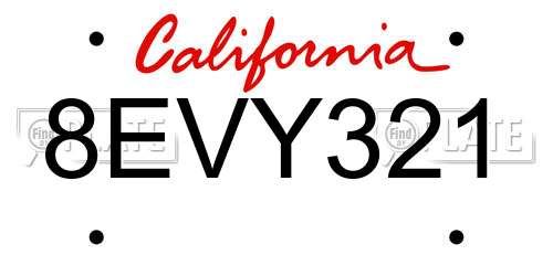 8EVY321 California License Plate