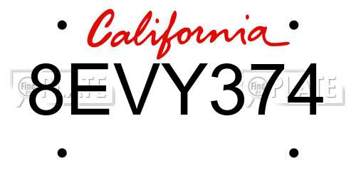 8EVY374 California License Plate