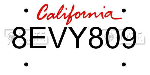 8EVY809 California License Plate
