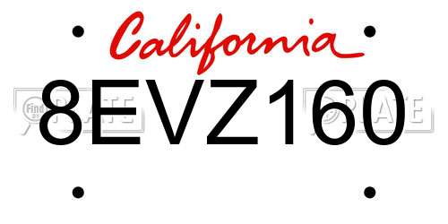 8EVZ160 California License Plate