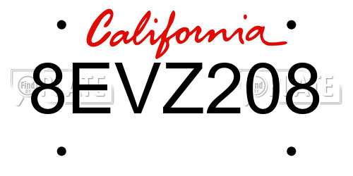 8EVZ208 California License Plate
