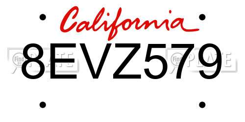8EVZ579 California License Plate