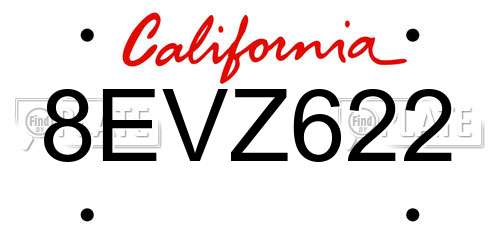 8EVZ622 California License Plate