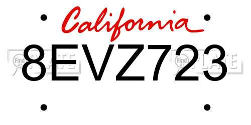 8EVZ723 California License Plate