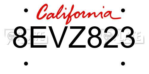 8EVZ823 California License Plate