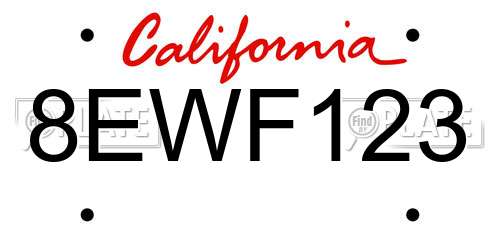 8EWF123 California License Plate
