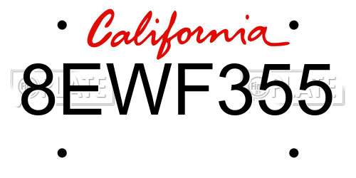 8EWF355 California License Plate
