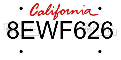 8EWF626 California License Plate