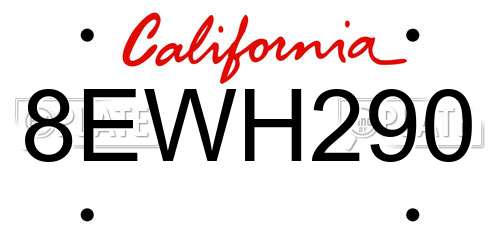8EWH290 California License Plate
