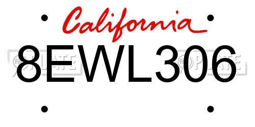 8EWL306 California License Plate