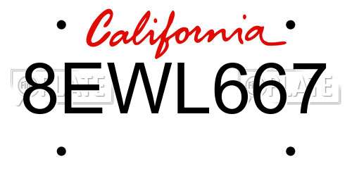 8EWL667 California License Plate