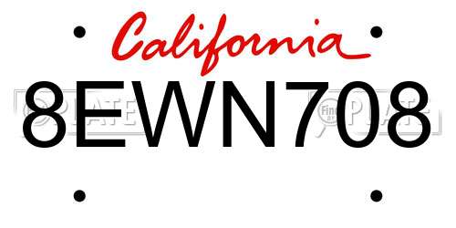 8EWN708 California License Plate
