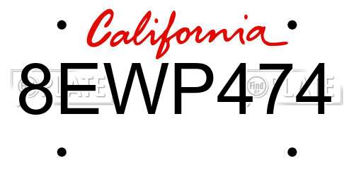 8EWP474 California License Plate