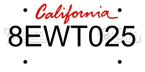 8EWT025 California License Plate
