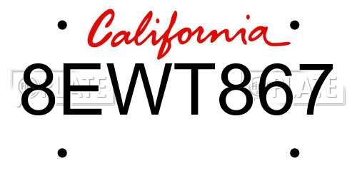 8EWT867 California License Plate
