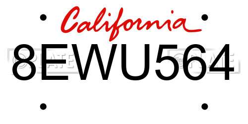 8EWU564 California License Plate