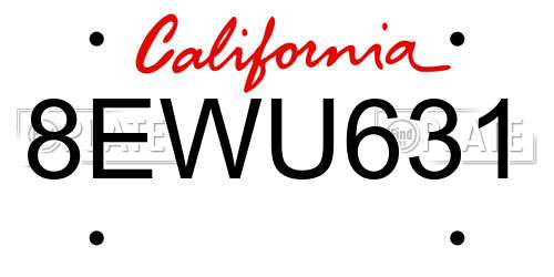 8EWU631 California License Plate