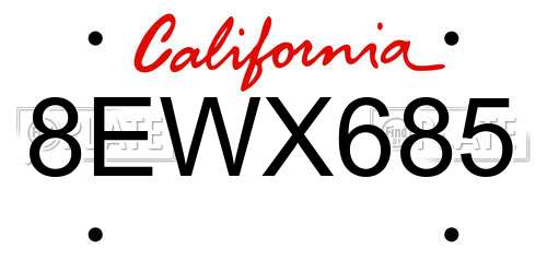 8EWX685 California License Plate