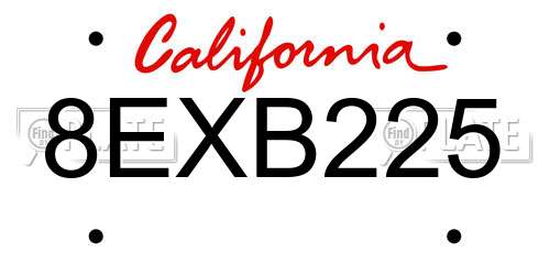 8EXB225 California License Plate
