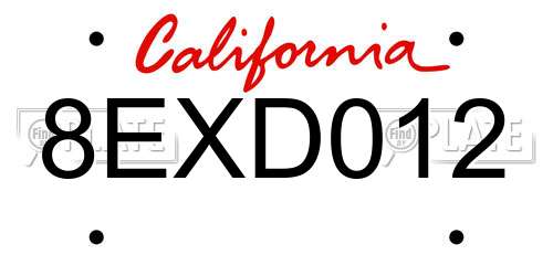 8EXD012 California License Plate