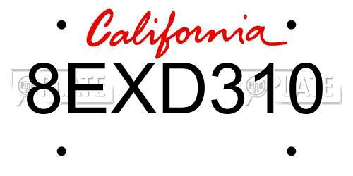 8EXD310 California License Plate