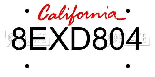8EXD804 California License Plate