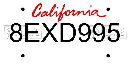 8EXD995 California License Plate