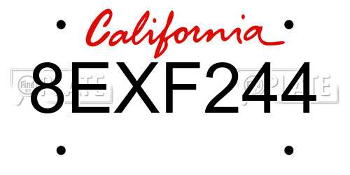 8EXF244 California License Plate