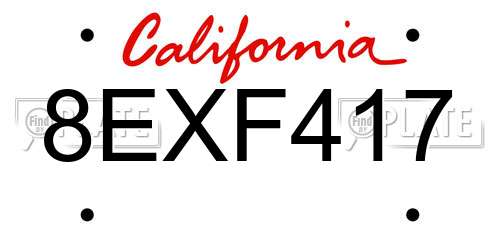 8EXF417 California License Plate