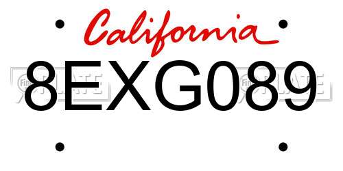 8EXG089 California License Plate
