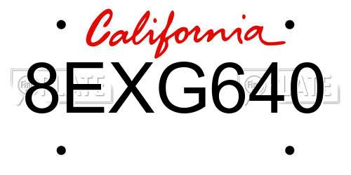 8EXG640 California License Plate