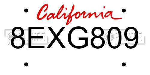 8EXG809 California License Plate