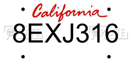 8EXJ316 California License Plate